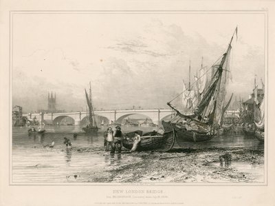 1832年7月31日に描かれたビリングスゲート（低水位）からのニューロンドンブリッジ 作： エドワード・ウィリアム・クック